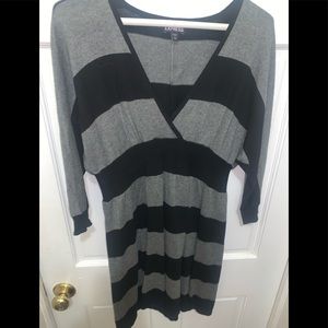 Express Black and Gray Striped Sweater Dress